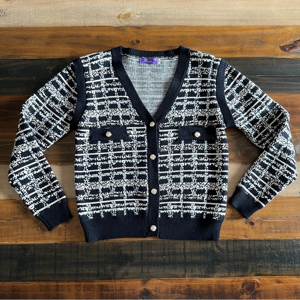 Black cream button down cardigan small